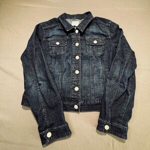 ELLE Womens Denim Jacket Dark Wash Button Front Collared XL